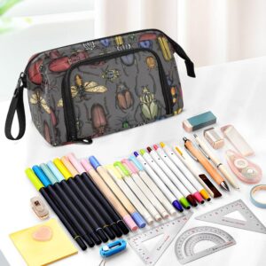 Fisyme Insects Vintage Bugs Pencil Case Large Capacity Pencil Pouch Pen Bags Box Big Makeup Pencil Case Organizer