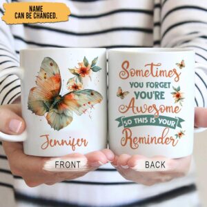 Hyturtle Personalized Butterfly Mug - Inspirational Gifts for Women - Birthday Christmas Gifts For Butterfly Lovers - Gifts For Mom on Mothers Day - Custom Name 11oz White Ceramic Coffee Tea Cup