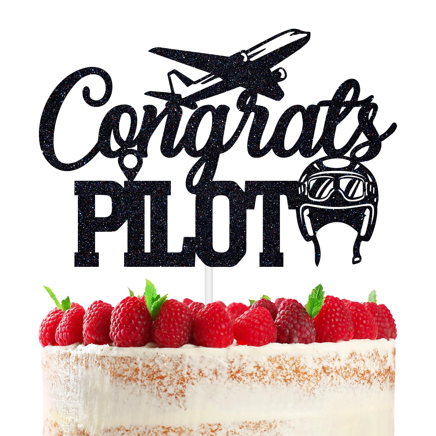 Congrats Pilot Cake Topper, Future Pilot/USAF Cake Decor, Class of 2024 Air Force Academy Graduation Party Decoration Supplies, Black Glitter