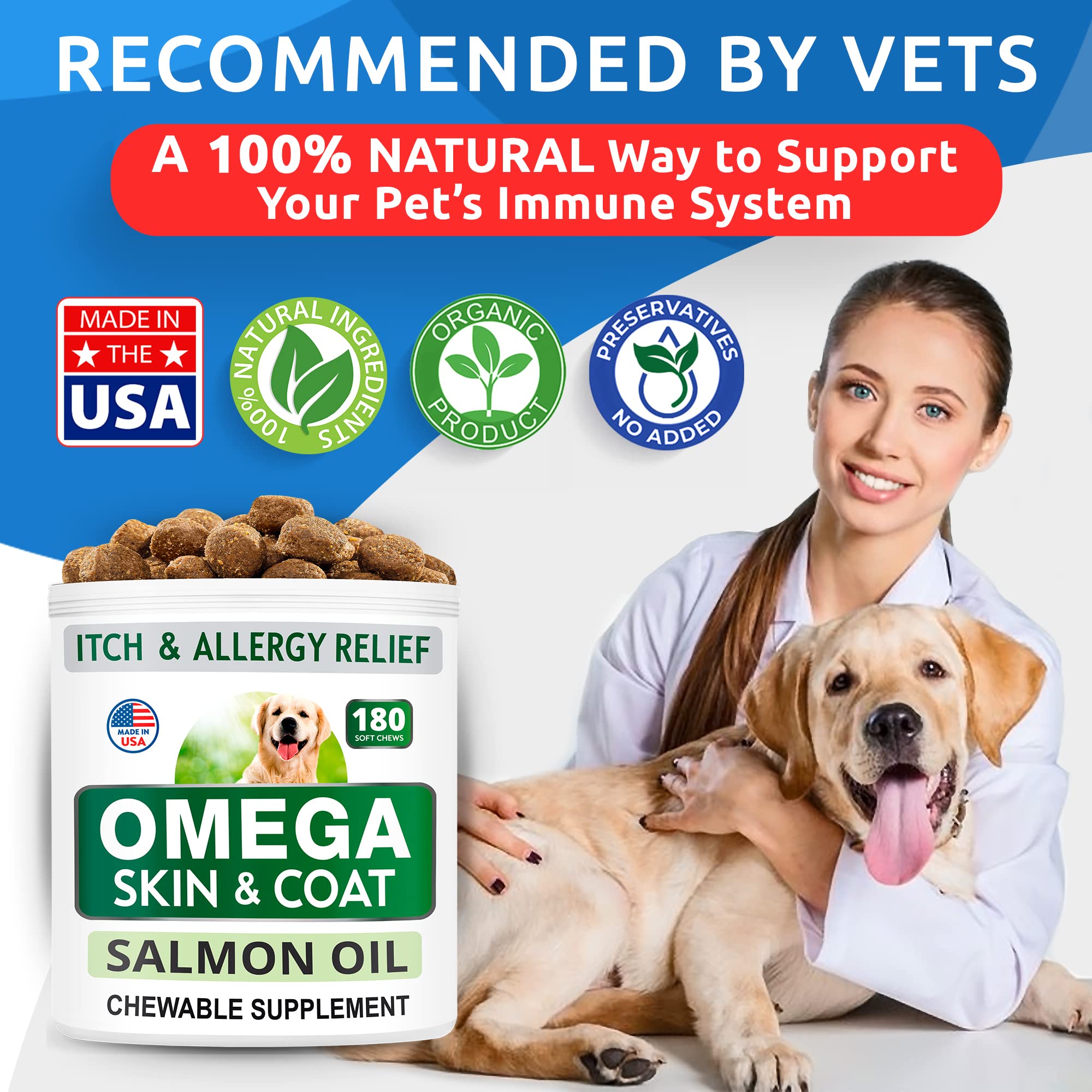 BARK&SPARK Omega 3 for Dogs - 160 Fish Oil Treats for Dogs - Skin and Coat Supplement - EPA & DHA Fatty Acids - Canine Salmon Oil - Anchovy