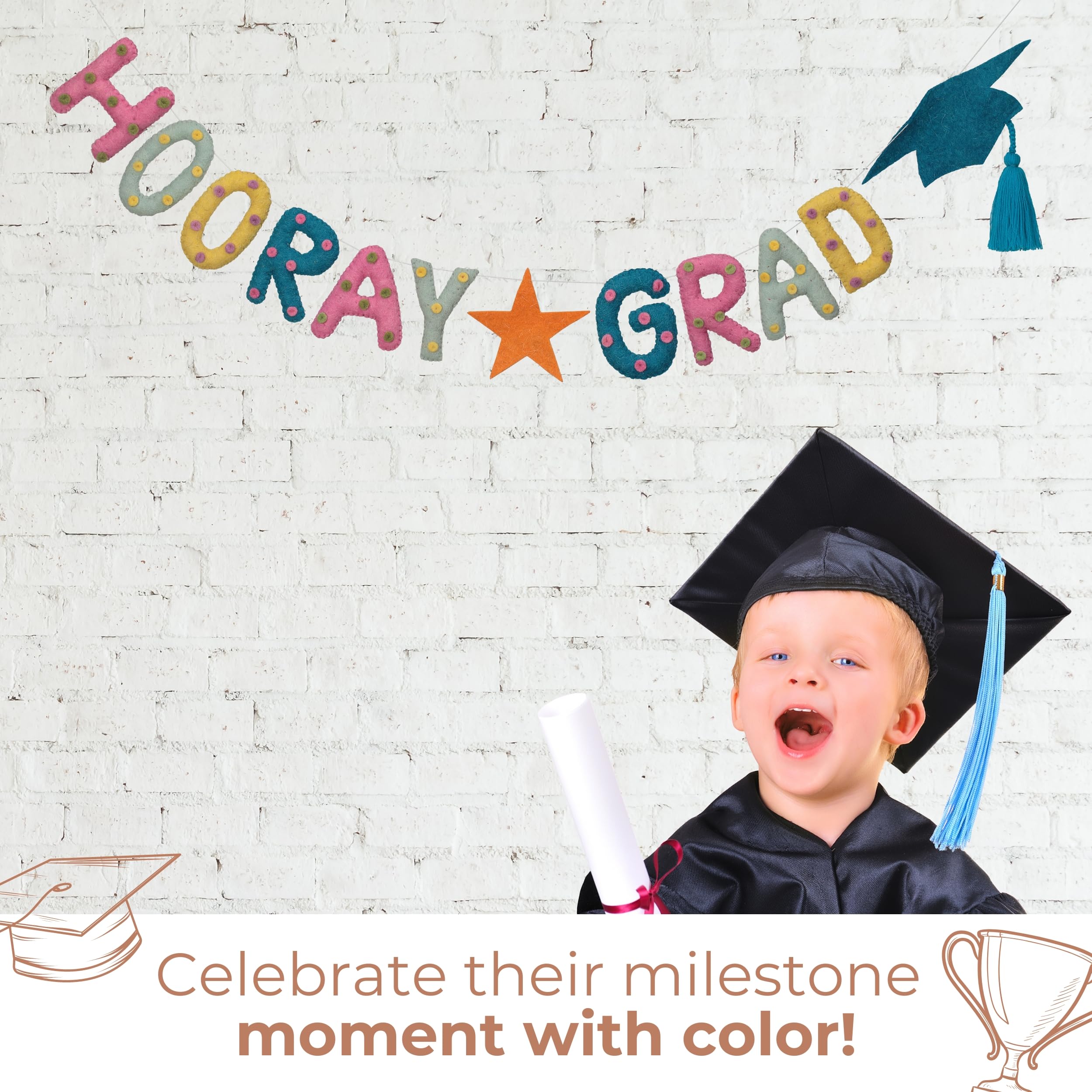 Folkulture Graduation Banner, Congrats Grad Banner for 2024 Graduation Party Decorations, Congratulations Banner for Grad Party Décor, 72" Pre-Strung Garland for Kindergarten, College or High School