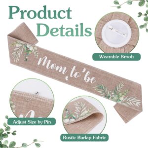 Neutral Burlap Mom to Be Sash Dad to Be Pin Baby Shower Decorations, Sage Green Mommy to Be Sash Baby Shower Pin Set for Gender Reveals Party Decorations for Pregnant Keepsake Gifts