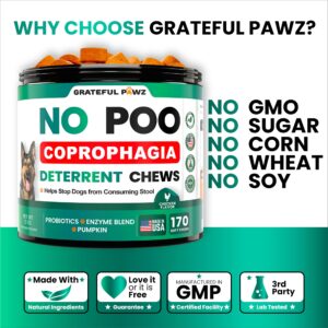 No Poo Chews for Dogs - 170 Chews - Coprophagia Stool Eating Deterrent for Dogs - Prevent Dog from Eating Poop - Stop Eating Poop for Dogs Supplement - Probiotics & Digestive Enzymes