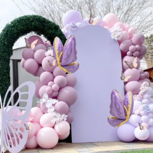 Purple Butterfly Balloon Arch Garland Kit 133pcs Pastel Purple Pink Balloons with 2pcs Butterfly Foil Balloons for Butterfly Birthday Party Decorations Baby Shower Decorations for Girls