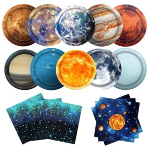 uroinepa space theme party decorations 100pcs galaxy planet outer space disposable plates and napkins for kids space solar system planets baby shower birthday party decorations