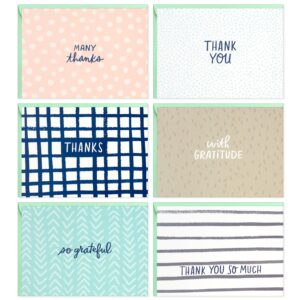 hallmark minimalist thank you note card assortment (48 blank cards with envelopes) mint chevron, blush polka dot, stripes