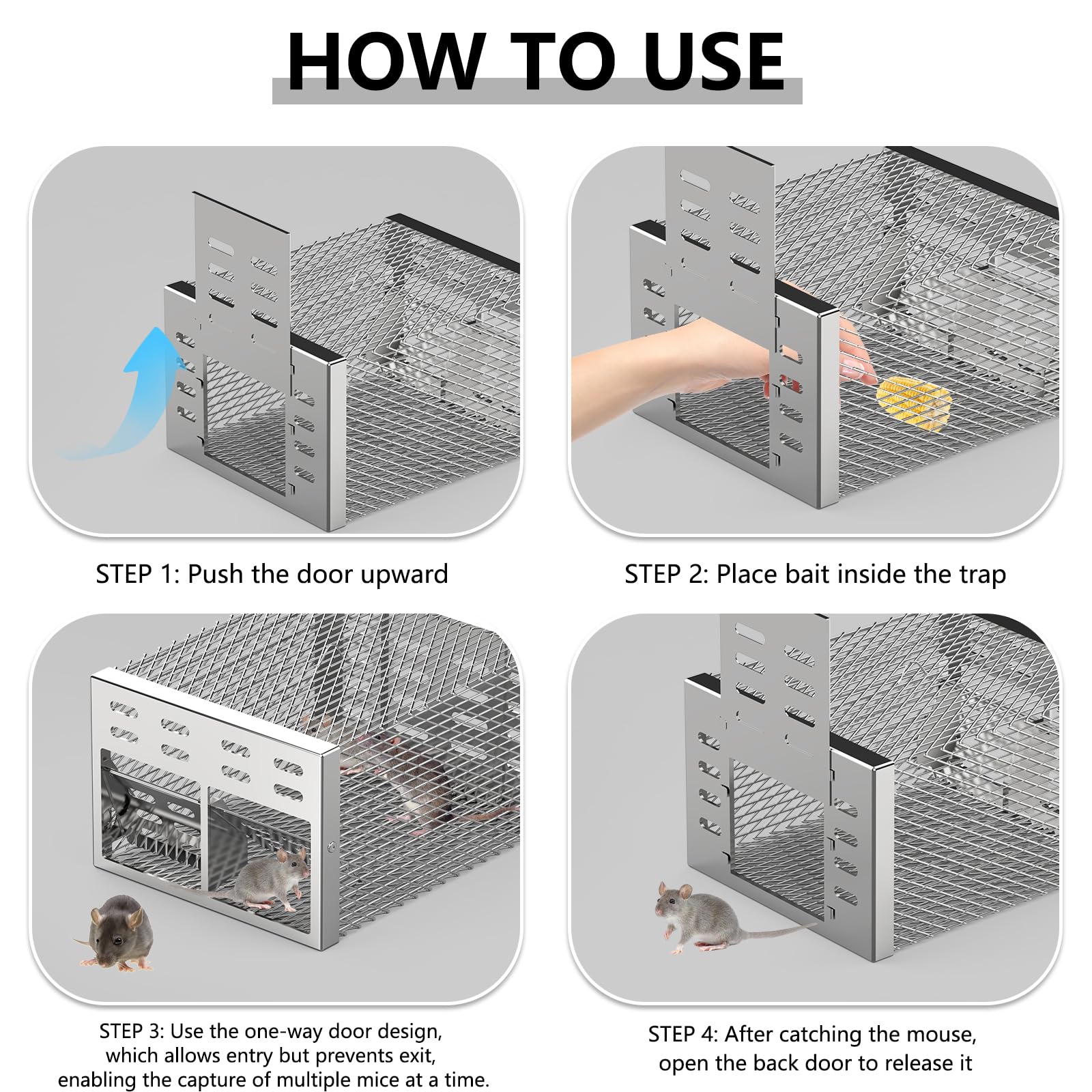 WHJIACHU Rat Trap, Humane Mouse Trap with Double-Opening One-Way Door Design, Automatic Continuous Cycle Mouse Trap, Suitable for Indoor and Outdoor Use, for Capturing or Releasing Rodents