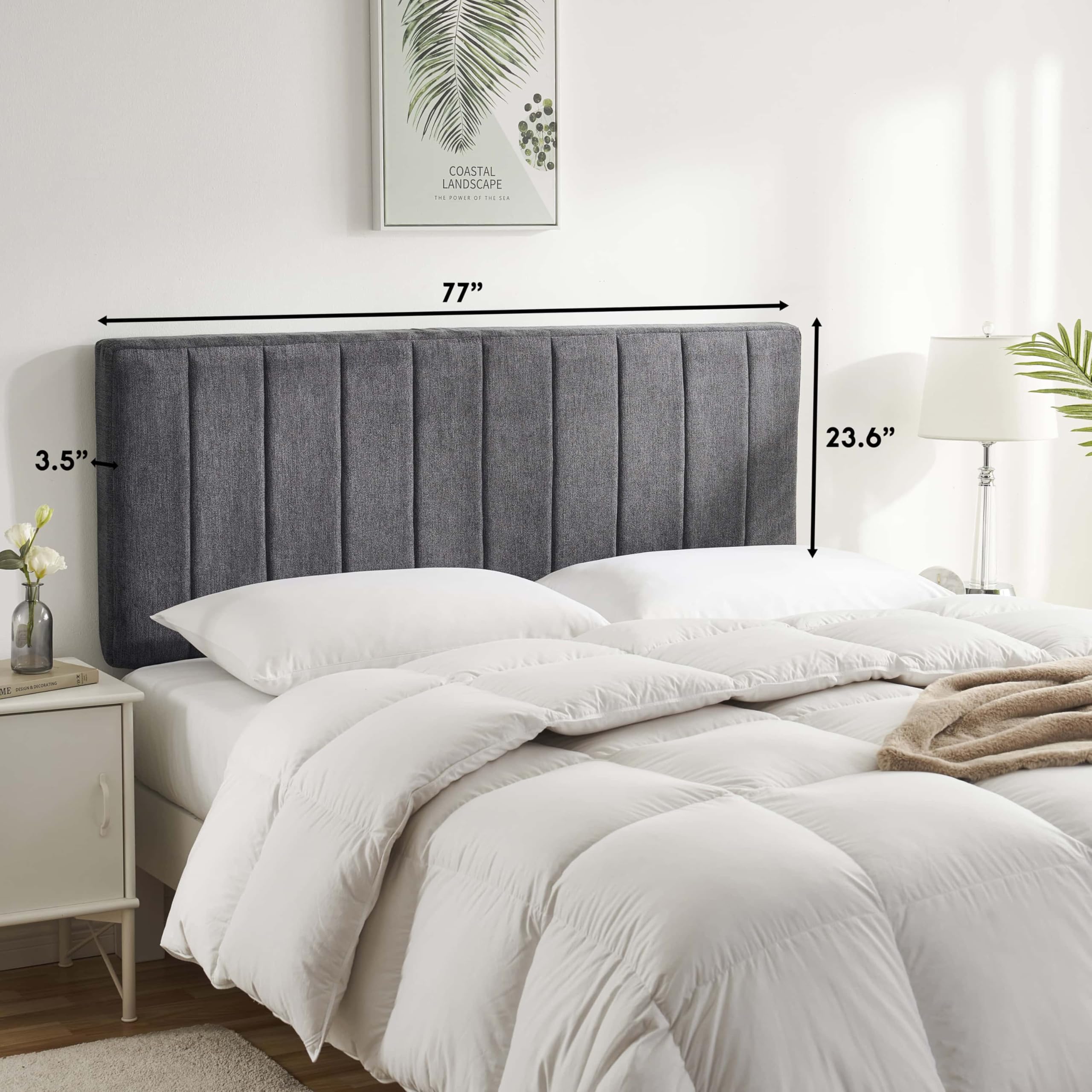 Upholstered King Headboard - Easy Assemble Channel Stitched Headboard King Size Bed - Wall Mounted Headboard with 3D Soundproof Wall Panels Peel & Stick Floating Headboards for King Size Bed - Grey