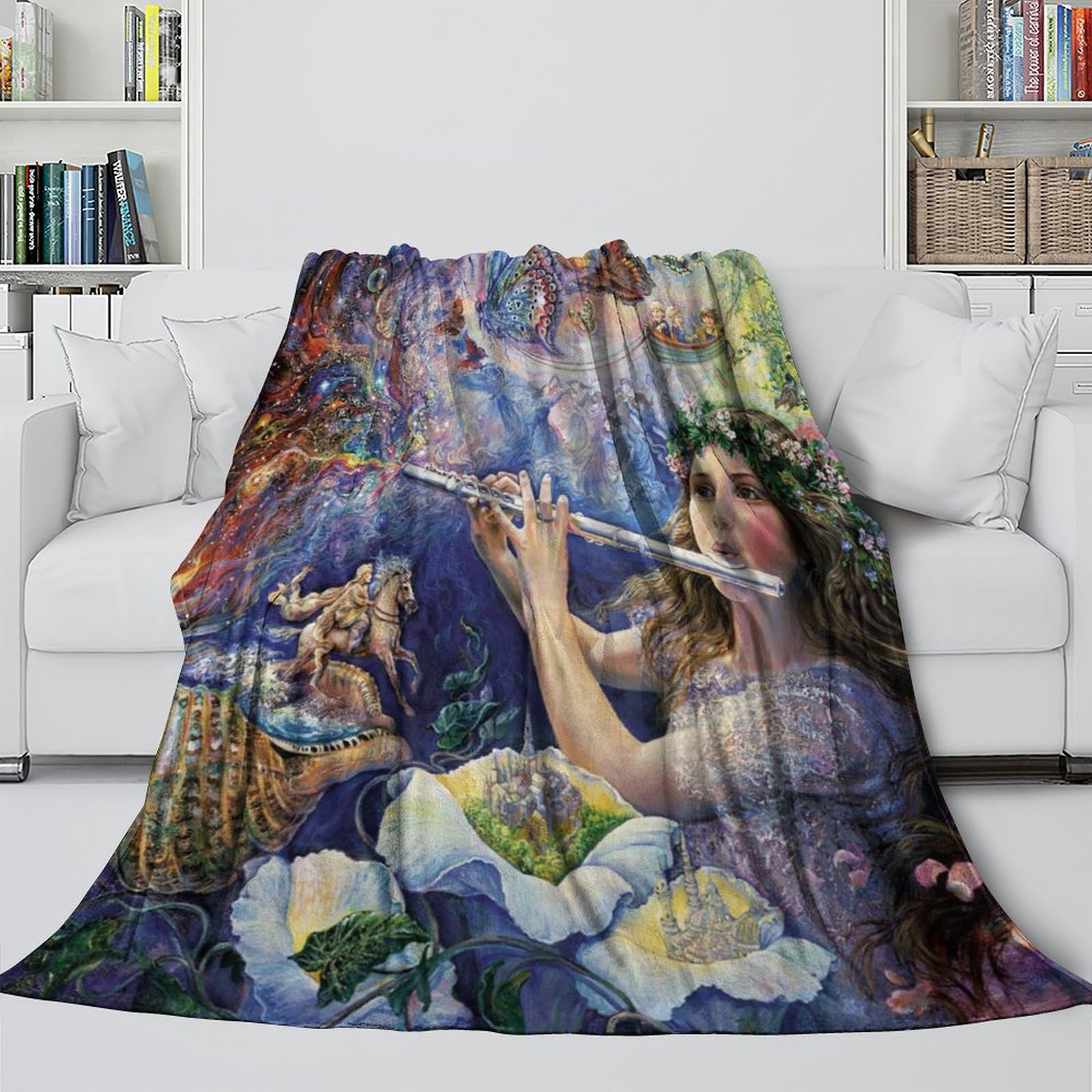 Art Paintings Gifts Flannel Fleece Blanket, Flute Player 3D Blankets Soft Warm Throw for Adults Men Women Birthday, Home Living Room Decoration Boys Girls Kids 50x60inch(127x152cm)