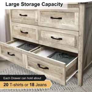 NEDYO Farmhouse 6 Drawer Dresser, Rustic Chest of Drawers, Wood TV Stand, Wooden Dresser Storage Organizer Cabinet for Bedroom Living Room Hallway and Entryway. Light Rustic Oak