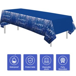 Xenorik Blue Retirement Party Tablecloth Decorations - Disposable Happy Retirement Party Supplies for Men Women Table Cover, Retirement Table Decorations Table Cloth - 3 Pack (54in x 108in)