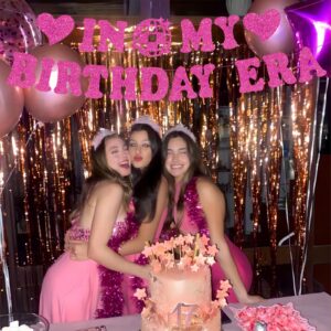 Pre-Strung In My Birthday Era Banner, NO-DIY Popular Singer Happy Birthday Banner Hot Pink Glitter Birthday Decorations Banner for Fans Girls Women Birthday Party