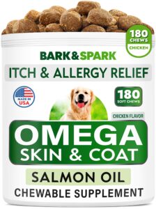 bark&spark omega 3 for dogs - 160 fish oil treats for dogs - skin and coat supplement - epa & dha fatty acids - canine salmon oil - anchovy