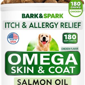 BARK&SPARK Omega 3 for Dogs - 160 Fish Oil Treats for Dogs - Skin and Coat Supplement - EPA & DHA Fatty Acids - Canine Salmon Oil - Anchovy