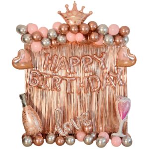 Rose Gold Birthday Decorations for Women, Girls Birthday Princess Party,Happy Birthday Banner,Pink Gold Bachelor Party Balloon Happy Birthday Decoration Party Supplies (rose gold)