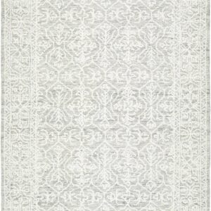 Hauteloom Yadid Wool Living Room, Bedroom Area Rug - Traditional - Light Silver, Off White, Silver Gray - 6' x 9'