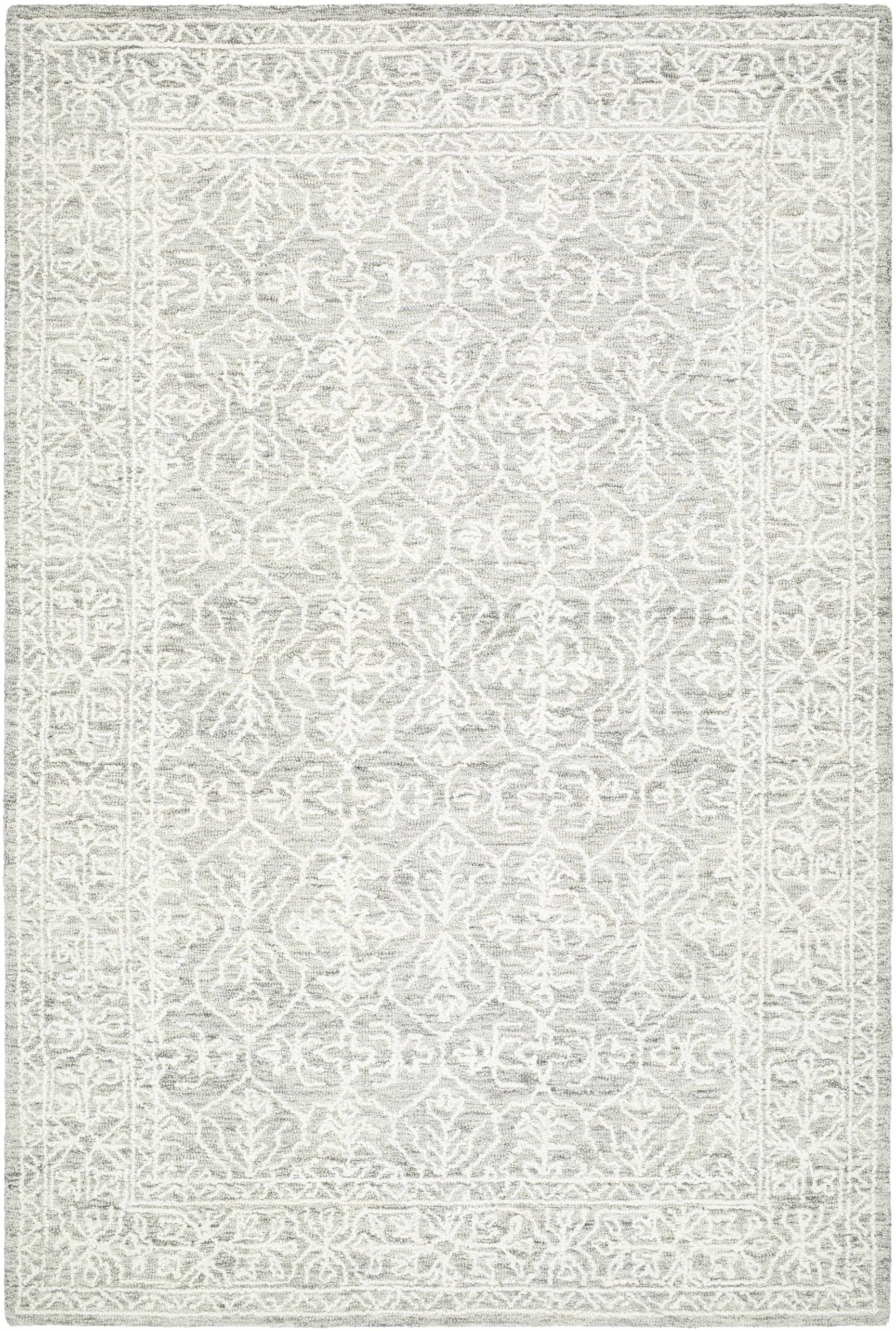 Hauteloom Yadid Wool Living Room, Bedroom Area Rug - Traditional - Light Silver, Off White, Silver Gray - 6' x 9'