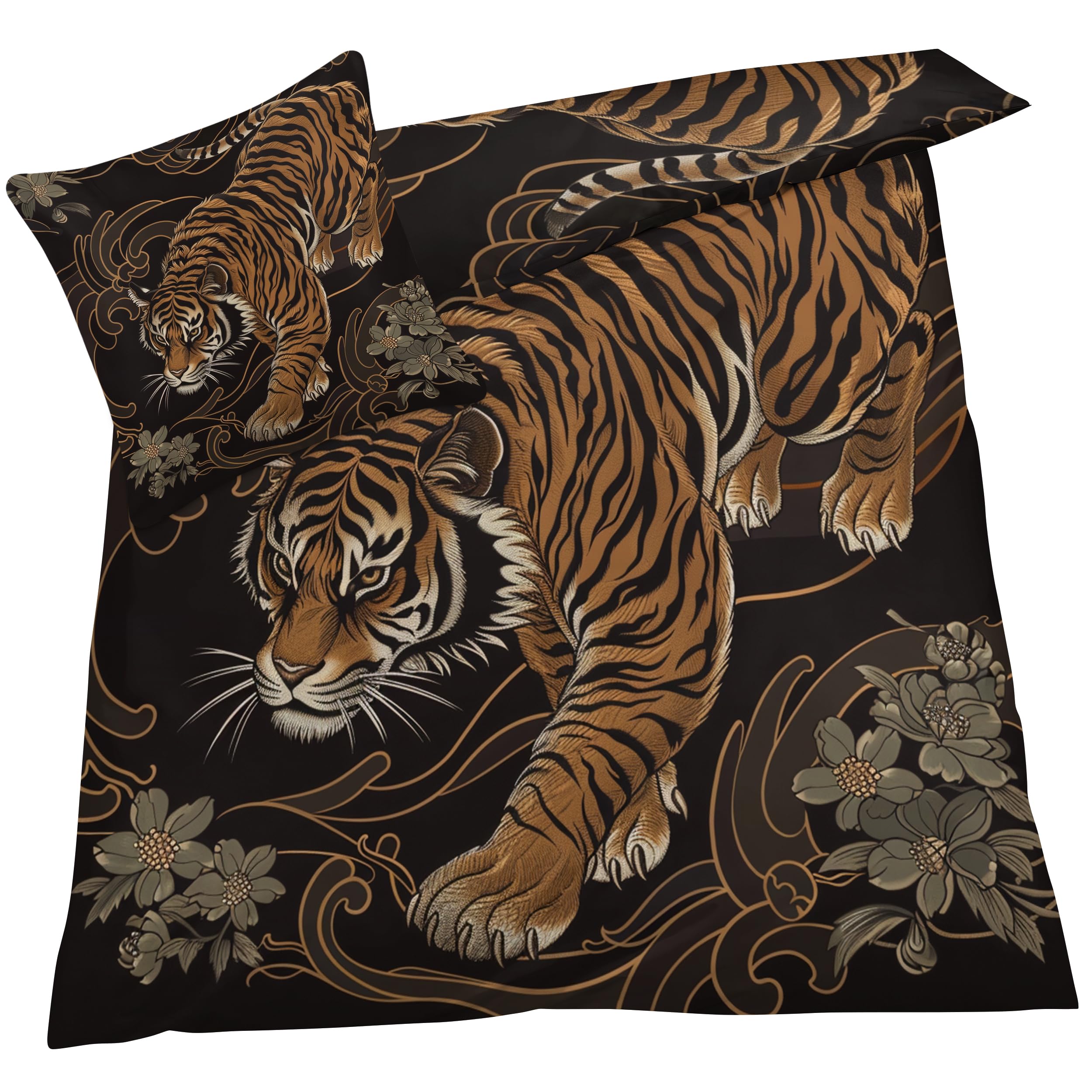 OmErsa Tiger Duvet Cover Oversized King Size Bedding Set 3 PCS, Animal Comforter Cover & 2 Pillowcases Soft Microfiber Patterned Bedroom Decorations for Adults Teens