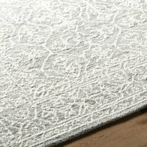 Hauteloom Yadid Wool Living Room, Bedroom Area Rug - Traditional - Light Silver, Off White, Silver Gray - 6' x 9'