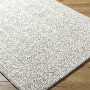 Hauteloom Yadid Wool Living Room, Bedroom Area Rug - Traditional - Light Silver, Off White, Silver Gray - 6' x 9'