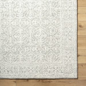 Hauteloom Yadid Wool Living Room, Bedroom Area Rug - Traditional - Light Silver, Off White, Silver Gray - 6' x 9'