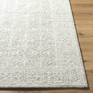 Hauteloom Yadid Wool Living Room, Bedroom Area Rug - Traditional - Light Silver, Off White, Silver Gray - 6' x 9'