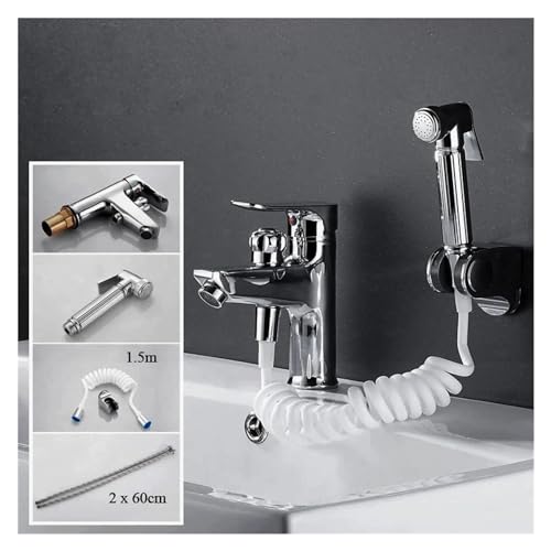 Kitchen Tap Bathroom Basin 2 in 1 Faucet, Brass Handheld Toilet Bidet Faucets, Sprayer Cold and Hot Water Mixer Bathtub Tap with Shower Set (Color : Nero, Size : G1/2),Kitchen faucets