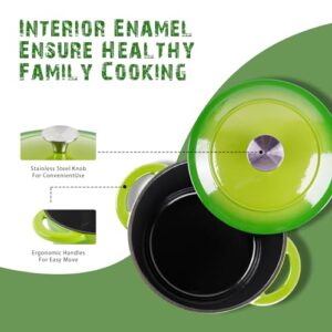 2.6 ​QT Enameled Dutch Oven Pot with Lid, Cast Iron Dutch Oven with Dual Handles for Bread Baking, Cooking, Non-stick Enamel Coated Cookware (Apple Green)