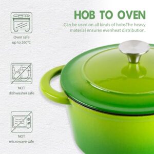 2.6 ​QT Enameled Dutch Oven Pot with Lid, Cast Iron Dutch Oven with Dual Handles for Bread Baking, Cooking, Non-stick Enamel Coated Cookware (Apple Green)