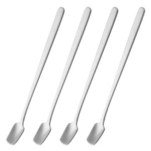 uxcell 4pcs square espresso spoons 6.9 inches 18/8 stainless steel small square coffee spoon long handle tea spoons for tea coffee stirring dessert ice cream sugar cake, silver tone