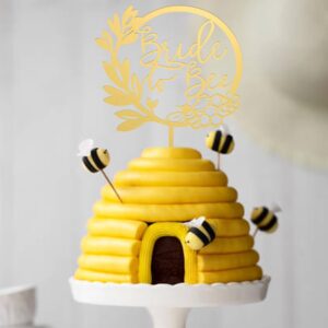 Bride to Bee Wreath Wedding Cake Topper,wedding engagement theme Cake topper, bridal shower theme decor, Rustic Wedding Party (Golden Acrylic)