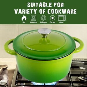 2.6 ​QT Enameled Dutch Oven Pot with Lid, Cast Iron Dutch Oven with Dual Handles for Bread Baking, Cooking, Non-stick Enamel Coated Cookware (Apple Green)