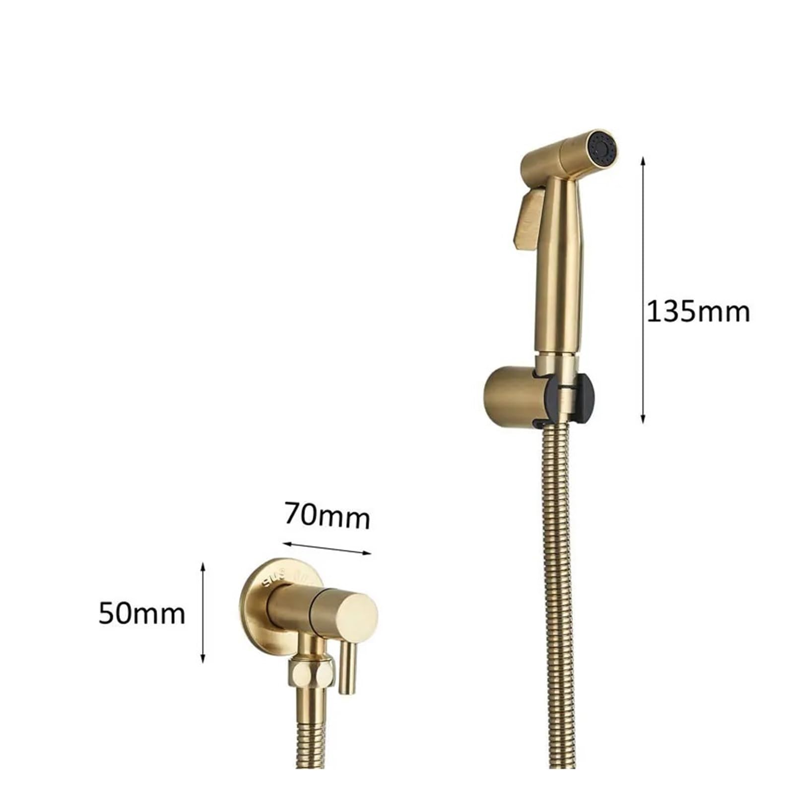 Brushed Gold Flush Kit Handheld Bidet Sprayer Stainless Steel Toilet Bidet Faucet Valve Spray Kit Hygienic Shower (Color : Gold)