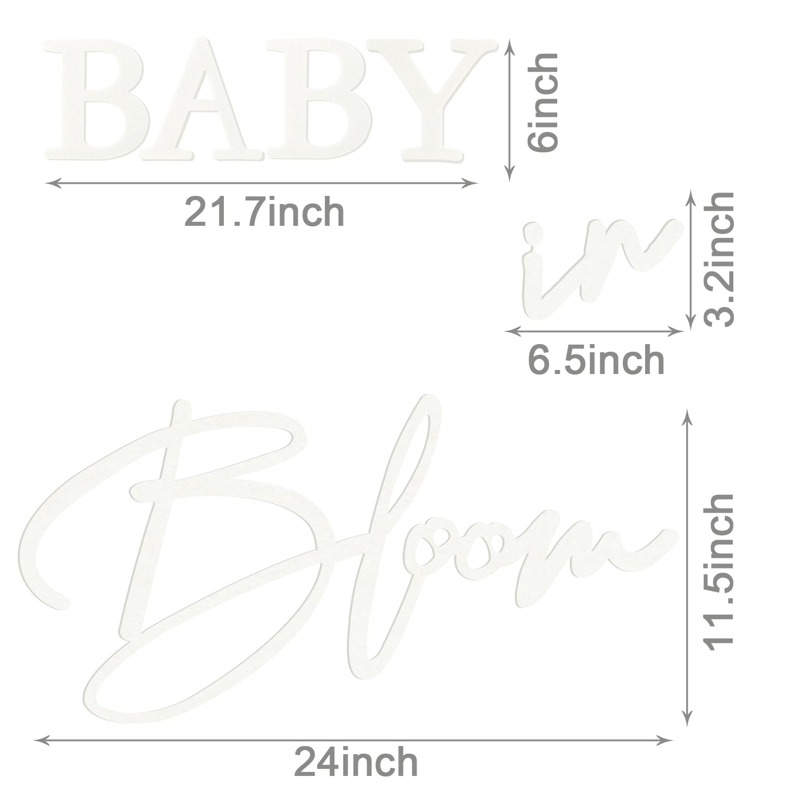 MASTRON Baby in Bloom Sign, 16”x24” Felt Letter Baby Shower Sign Baby in Bloom Party Decor Backdrop for Boy or Girl Baby Shower Gender Reveal 1st Birthday - White