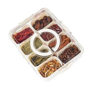 amaviva divided serving tray with lid and handle, snack box container for portable snack platters, storage organizer for fruit, veggie, snack, candy-perfect for party, travel, & picnic