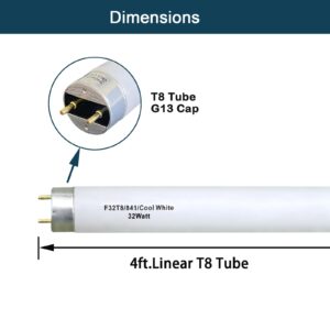 F32T8/841 T8 32W 48inch Fluorescent Light Bulb,4100K Cool White,Compatible for Philips 281550,LUXRITE,Sylvania 21781,Sunlite,Satco,G13 Medium Bi-Pin Base,(10PACK)…