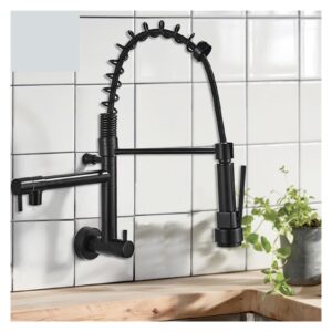 ZCERA Matte Black Spring Kitchen Faucet Pull Down Sprayer Single Cold Water Mixer Wall Mounted Faucet 360 Rotation Kitchen Faucets (Color : Brushed Nickel)