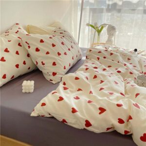 Nayoroom Heart Duvet Cover Queen Size Cute Red Love Heart Printed on White Bedding Set 2Pcs Kids Girls Kawaii Heart-Shaped Pattern Comforter Cover with Zipper Closure Soft Breathable Microfiber