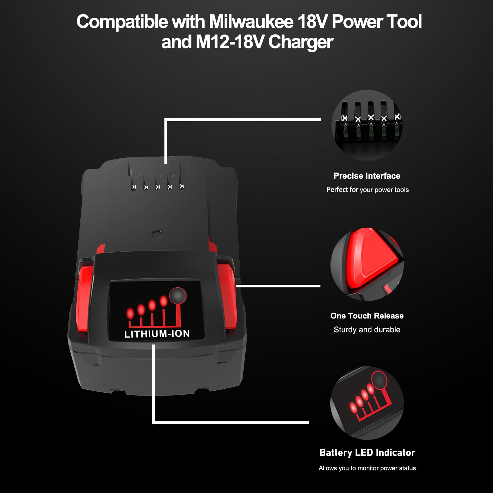 2 Pack 5.0Ah Replacement for Milwaukee M18 Lithium ion Battery 48-11-1850 and Charger Combo, Compatible with Milwaukee M18 Cordless Power Tools 18V Lithium Battery, and Milwaukee 18V Battery Charger