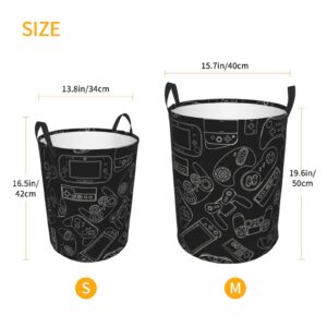 Gbuzozie Video Game Controller Black Background Round Laundry Hamper Gaming Gadgets Storage Basket Toys Clothes Organizer Bin For Home Bathroom Bedroom Dorm Nursery, 62l