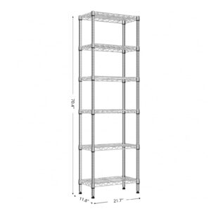 MZG 6 Tier Storage Rack Metal Wire Shelving Unit, Storage Standing Household Shelf Organizer for Laundry Bathroom Kitchen Pantry Closet Garage Basement Utility Room, Chrome 11.8" D x 21.7" W x 70.4" H