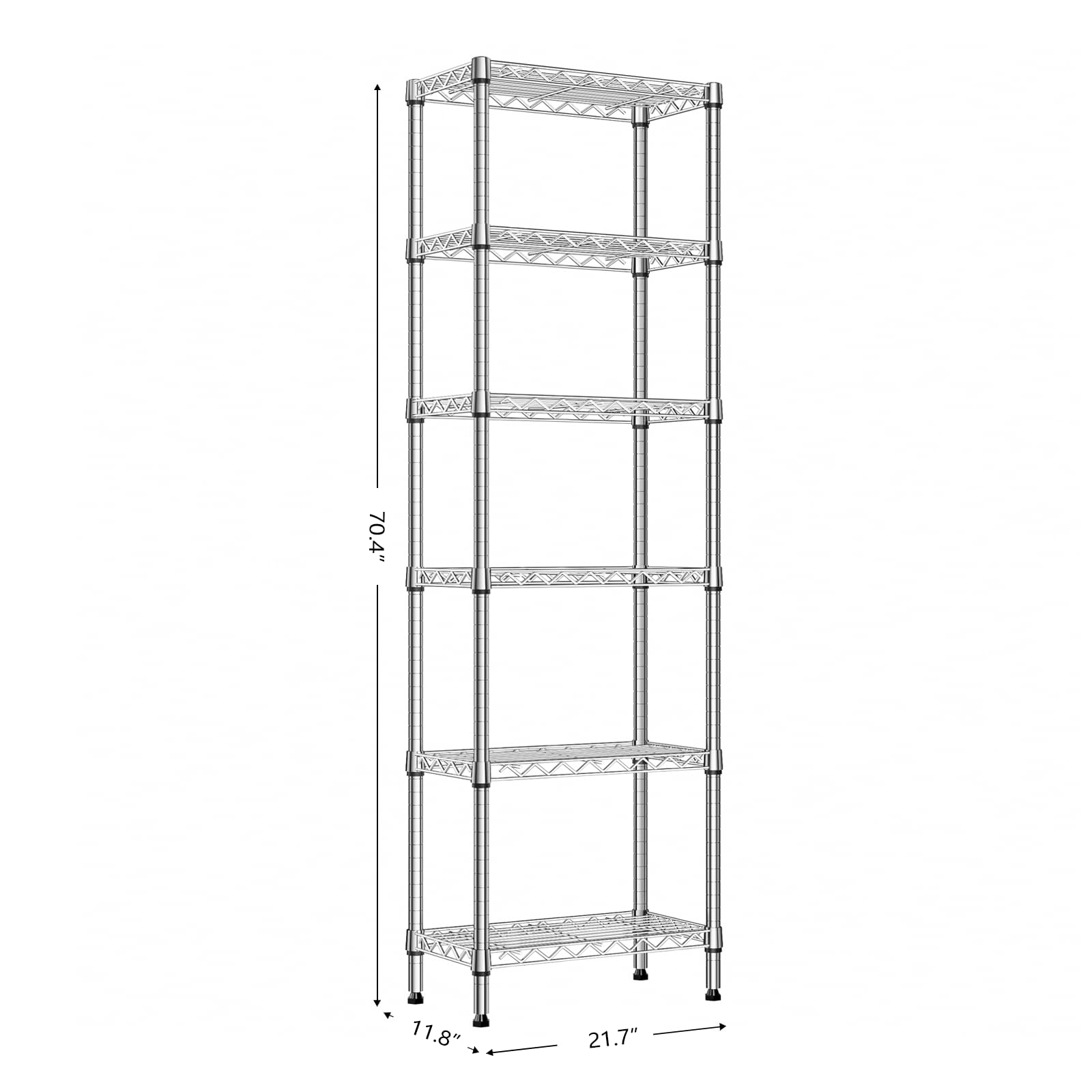 MZG 6 Tier Storage Rack Metal Wire Shelving Unit, Storage Standing Household Shelf Organizer for Laundry Bathroom Kitchen Pantry Closet Garage Basement Utility Room, Chrome 11.8" D x 21.7" W x 70.4" H