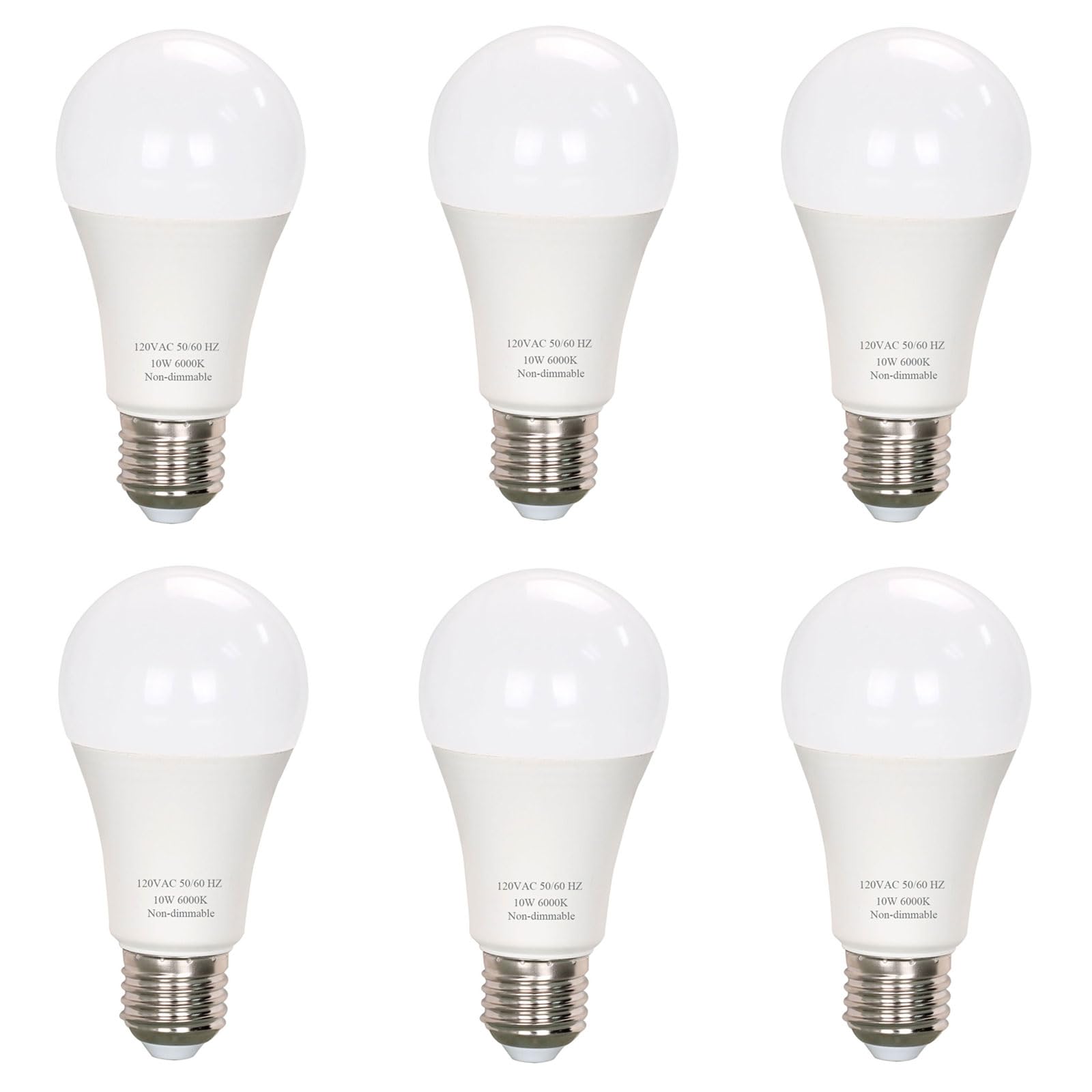 A19 LED Light Bulb - 60 Watt Equivalent, Daylight White 6000K, 800 Lumens 10W LED Bulbs Bright, Non-dimmable, 6-Pack