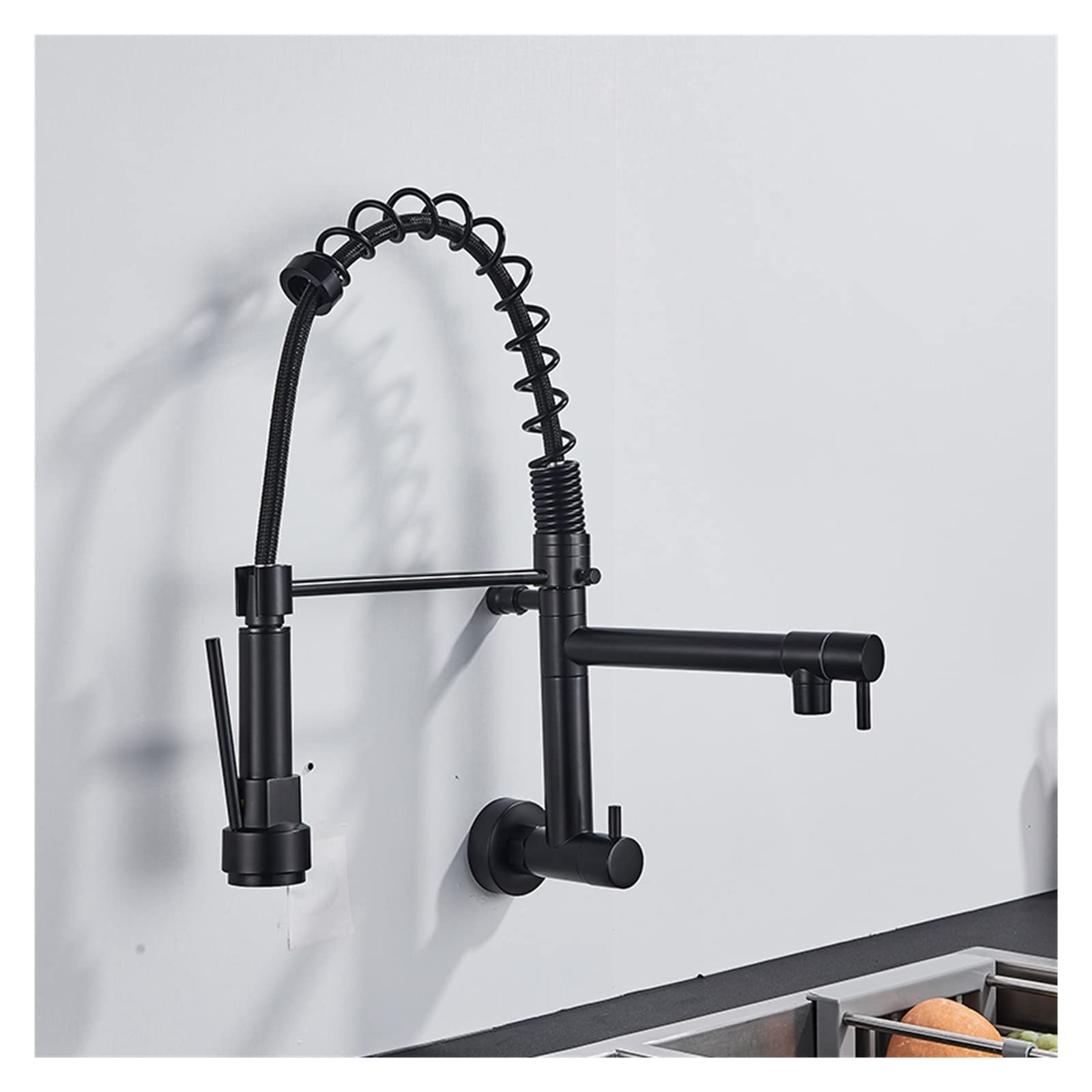 ZCERA Matte Black Spring Kitchen Faucet Pull Down Sprayer Single Cold Water Mixer Wall Mounted Faucet 360 Rotation Kitchen Faucets (Color : Brushed Nickel)