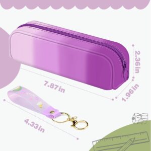 FINPAC Pencil Case, Small Pencil Pouch with Wristlet, Big Capacity Zipper Portable Silicone Pen Bag for Students Women, Bible Journaling Supplies and Accessories, Makeup Bags Organizer, Iris Purple