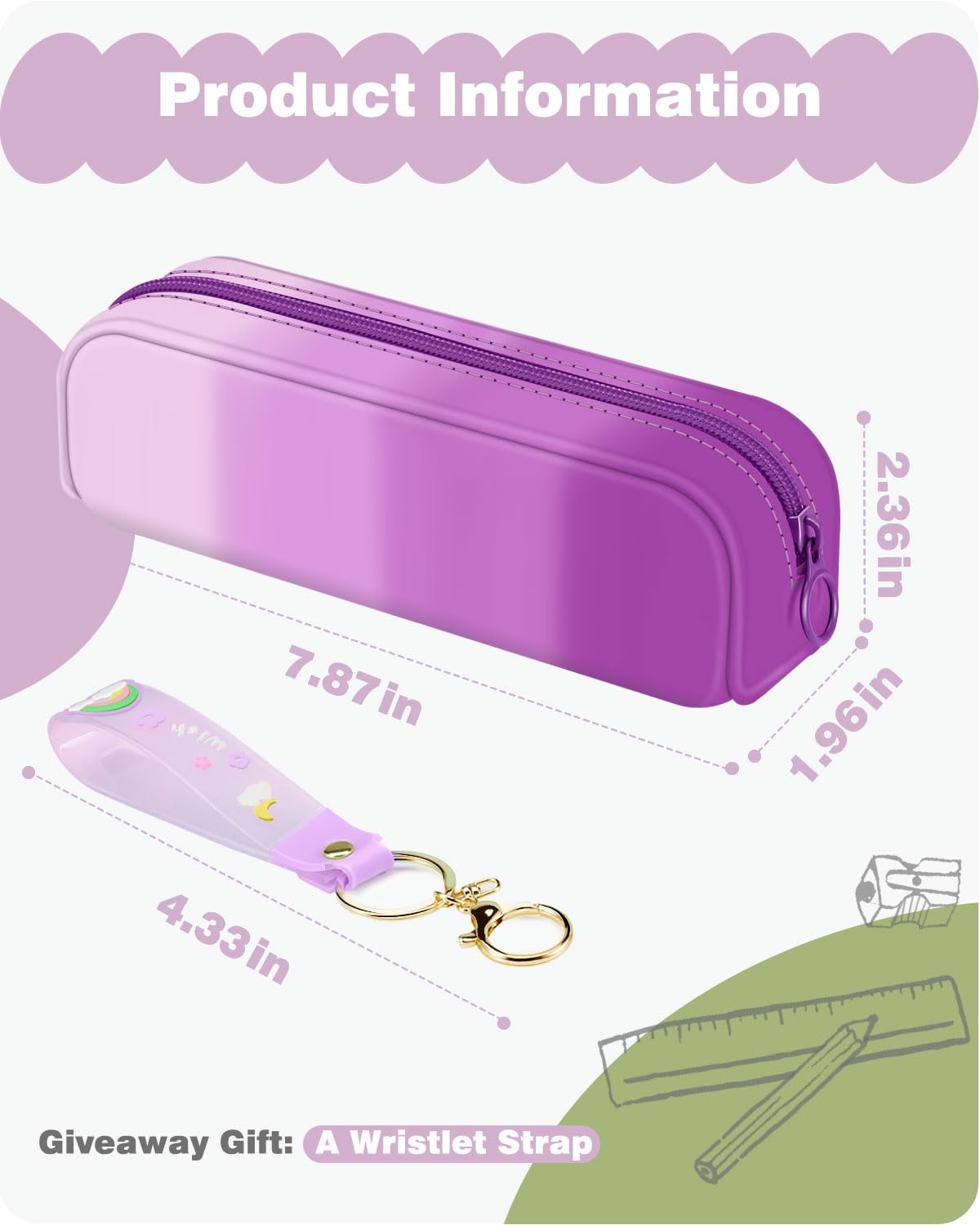 FINPAC Pencil Case, Small Pencil Pouch with Wristlet, Big Capacity Zipper Portable Silicone Pen Bag for Students Women, Bible Journaling Supplies and Accessories, Makeup Bags Organizer, Iris Purple