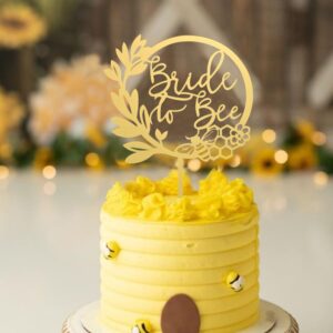 bride to bee wreath wedding cake topper,wedding engagement theme cake topper, bridal shower theme decor, rustic wedding party (golden acrylic)