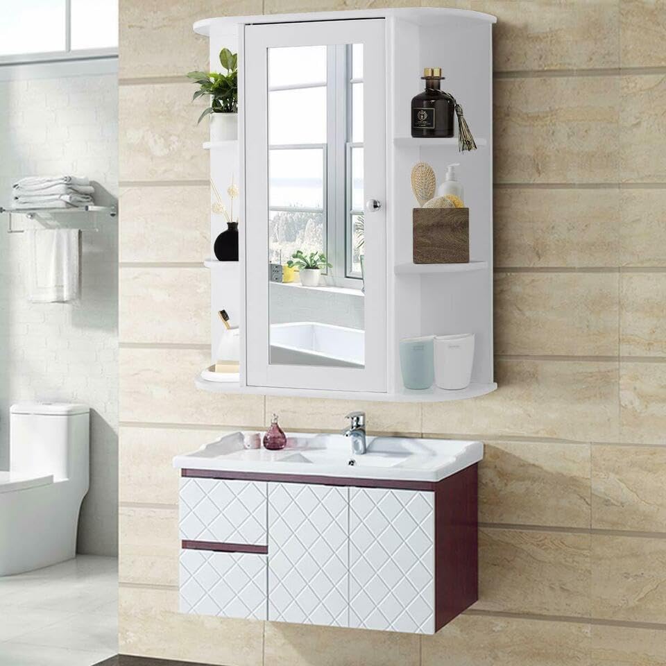 GeRRiT Home Bathroom Wall Mount Cabinet Storage Shelf Over Toilet w/Mirror Door, White, RXER001