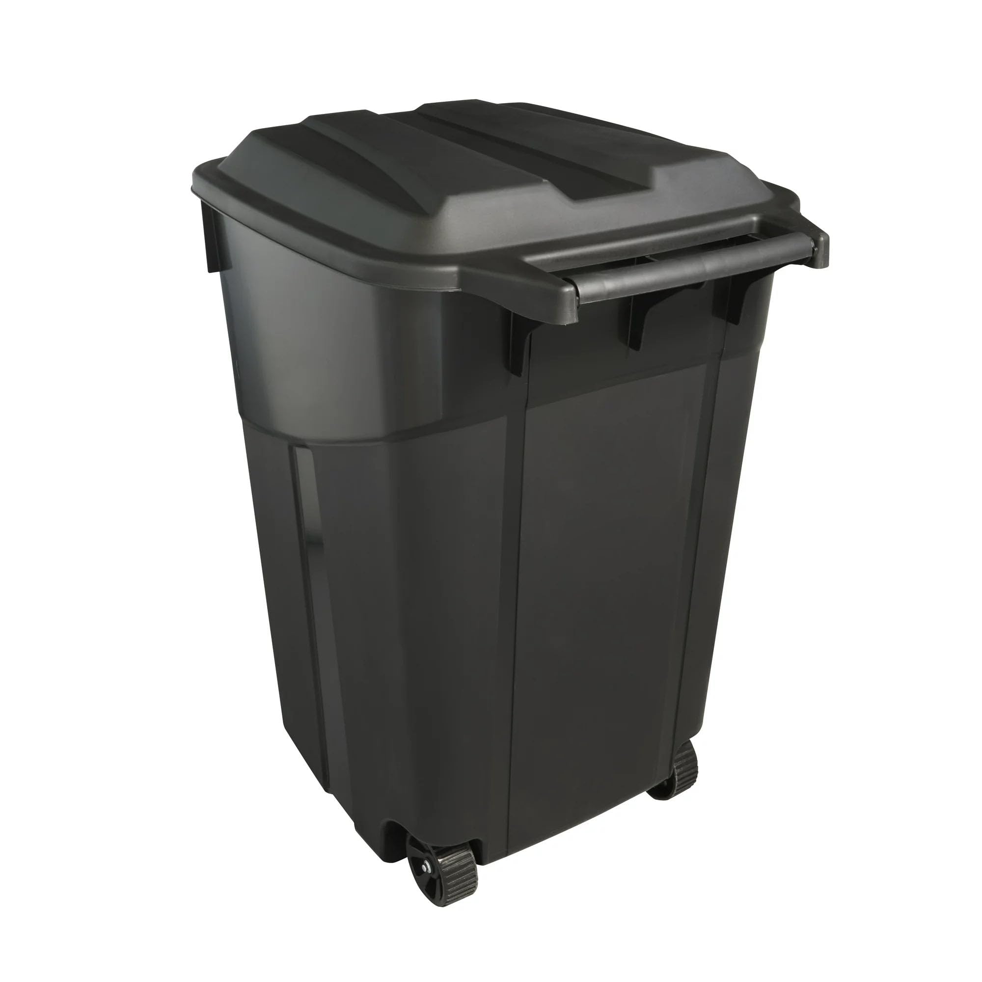 GeRRiT 45-Gallons Black Plastic Wheeled Trash Can with Lid Outdoor, Long-Lasting Service Life