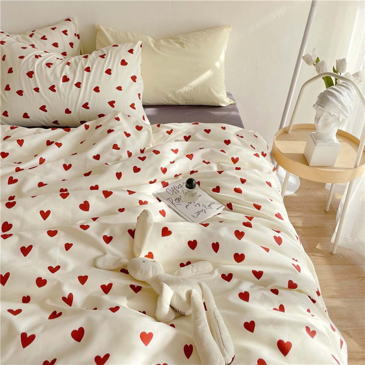 Nayoroom Heart Duvet Cover Queen Size Cute Red Love Heart Printed on White Bedding Set 2Pcs Kids Girls Kawaii Heart-Shaped Pattern Comforter Cover with Zipper Closure Soft Breathable Microfiber